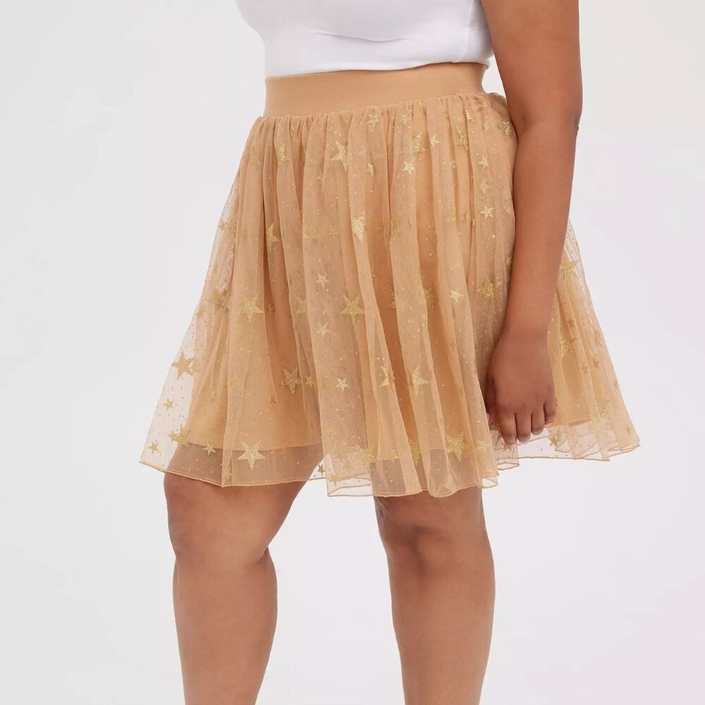 Torrid Skater Mini Skirt - Tulle Star Brown & Gold